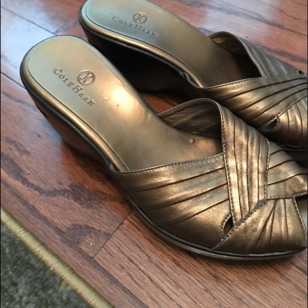 Cole Haan peep toe slide wedges